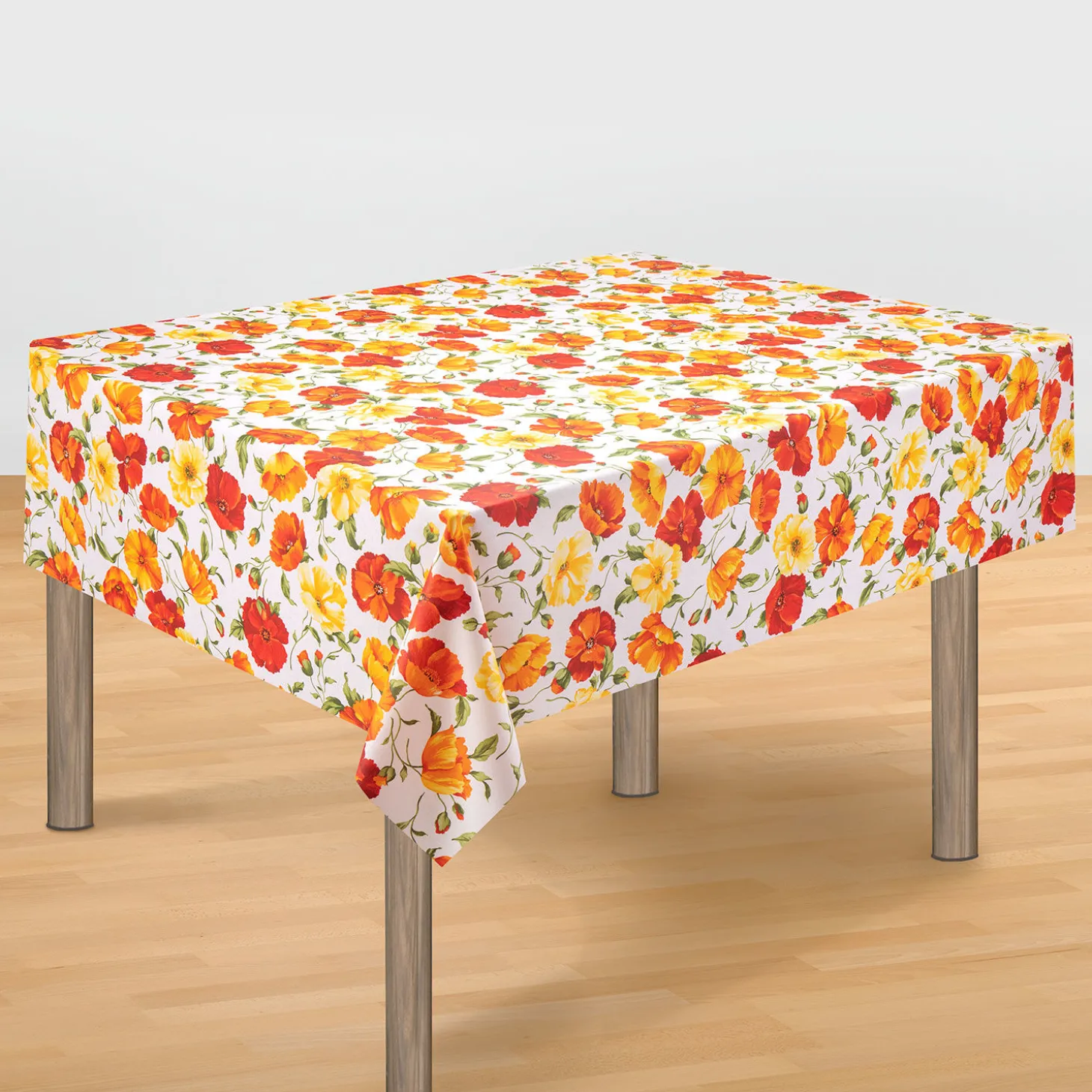 Acryl-Tischdecke mit bunten Mohnblumen