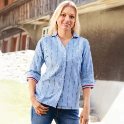 3/4-Arm Damen Edelweissbluse mit Kragen