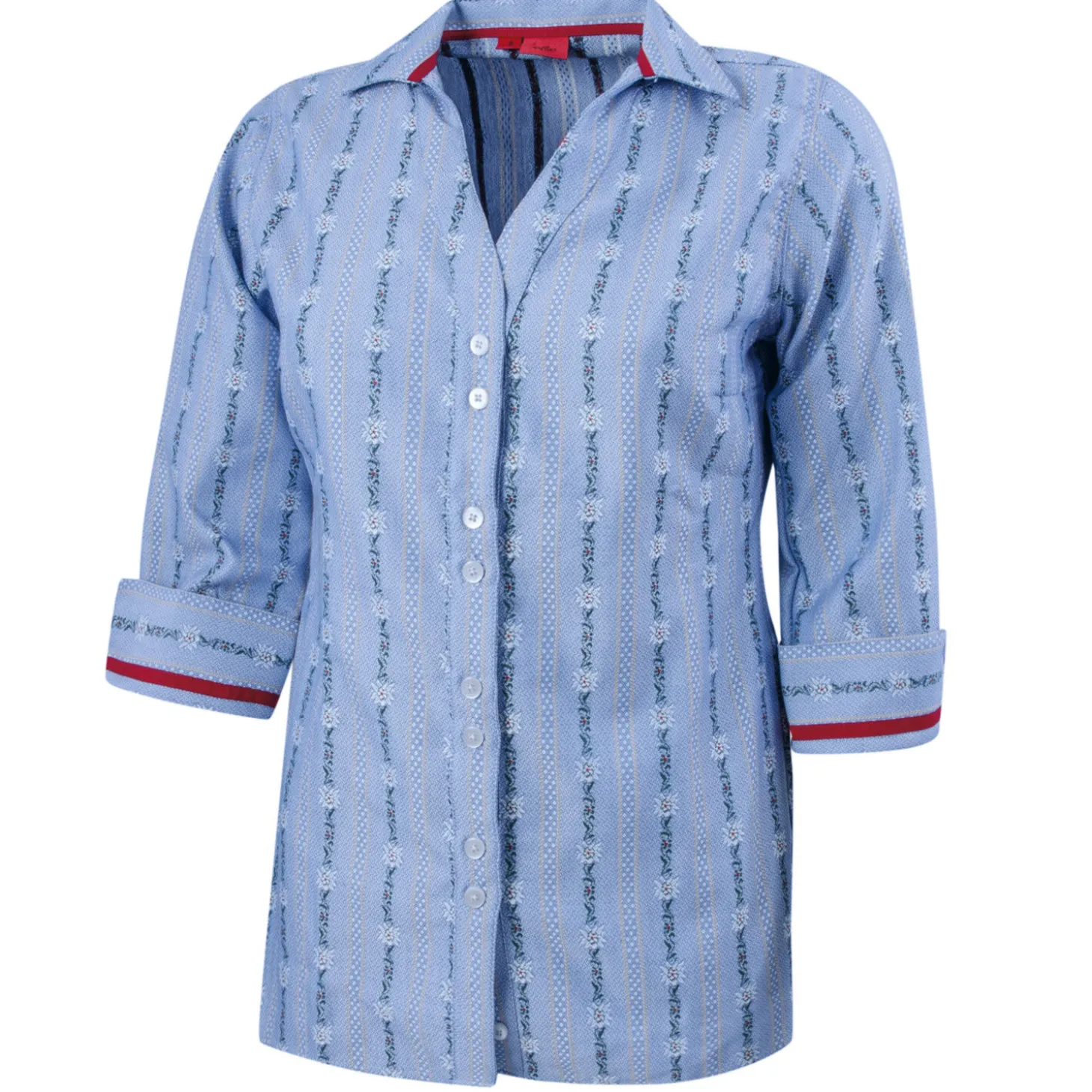 3/4-Arm Damen Edelweissbluse mit Kragen