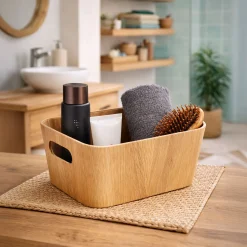 Badkorb Longiano aus Pappe in Holzoptik