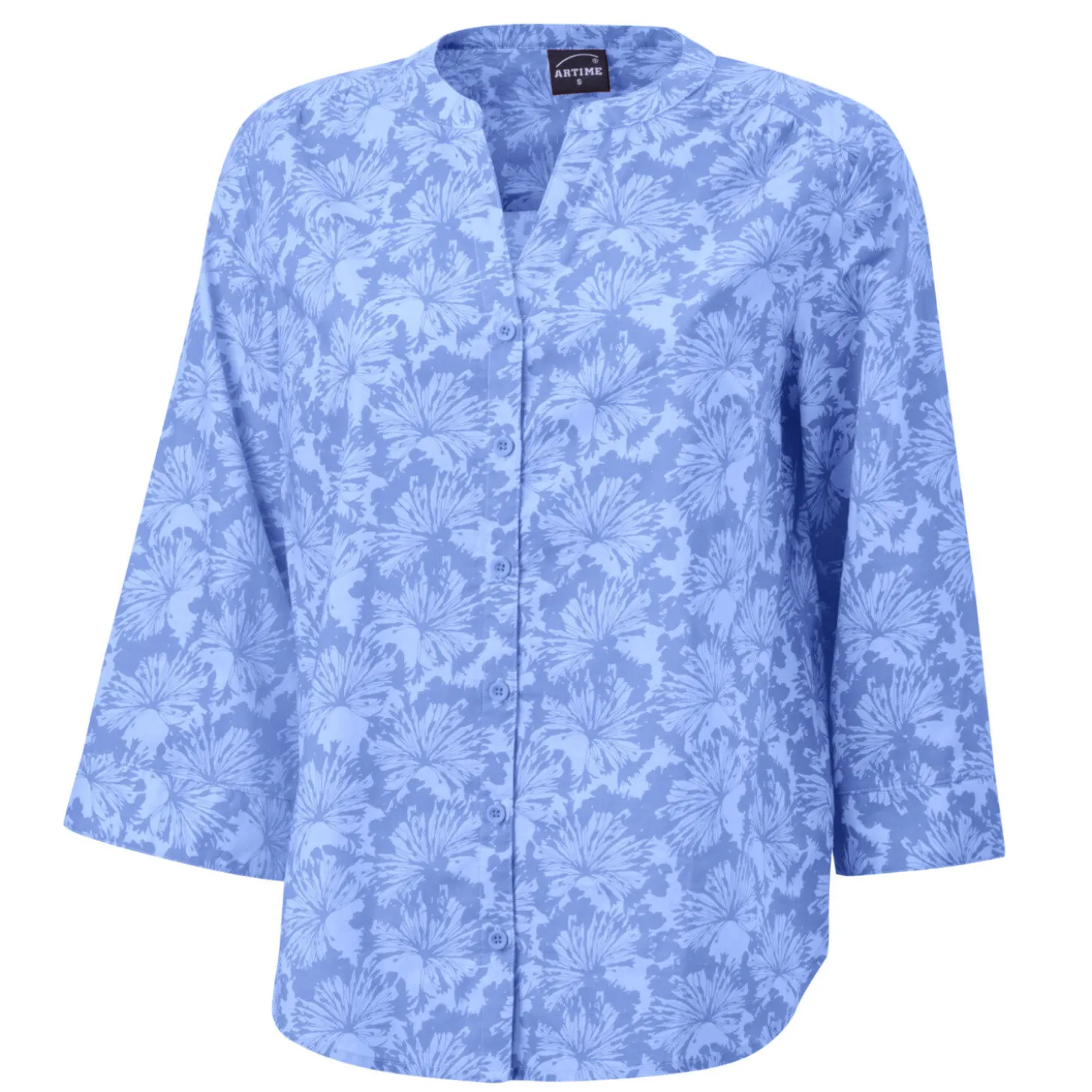 Baumwollbluse mit 3/4 Ärmeln und Allover-Print