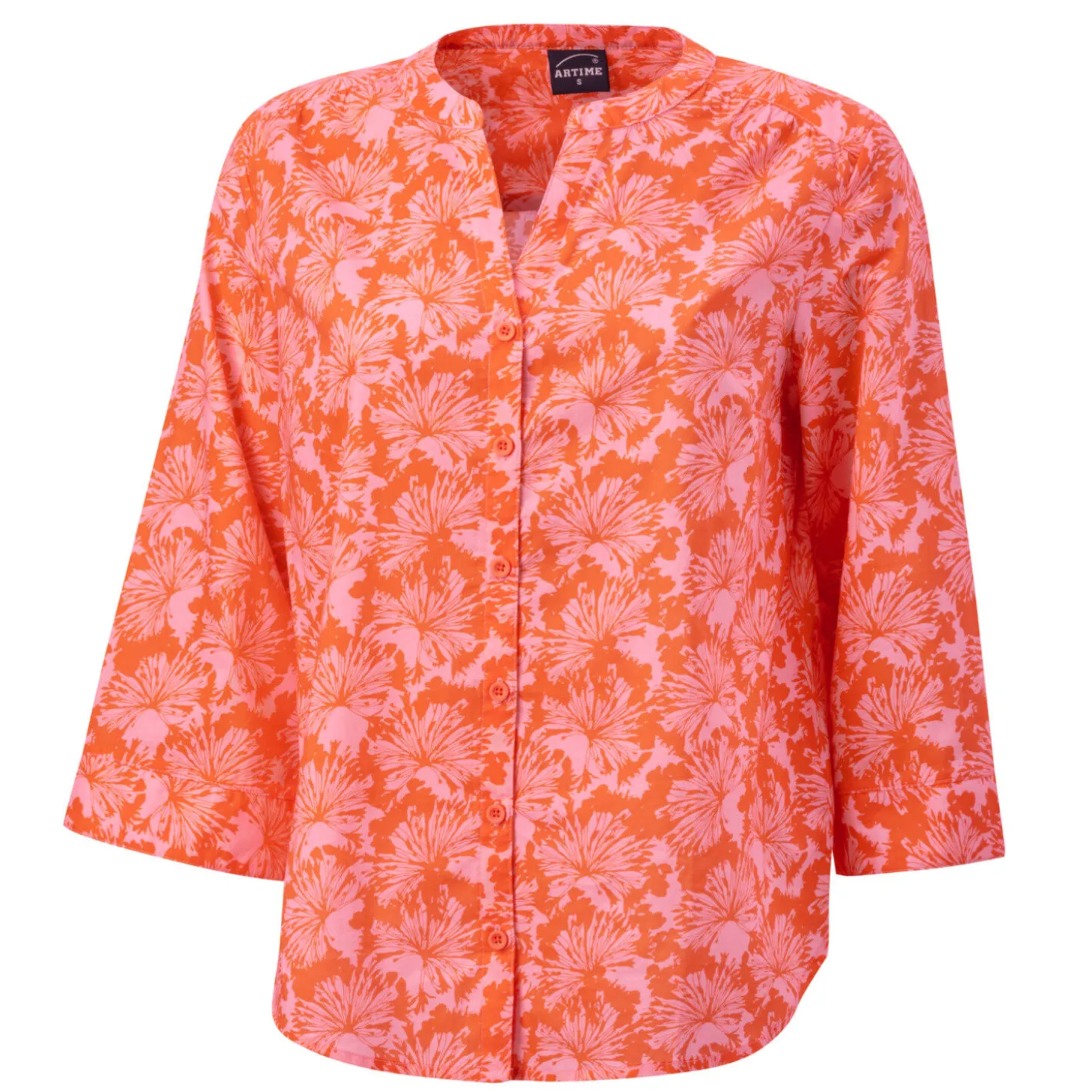 Baumwollbluse mit 3/4 Ärmeln und Allover-Print