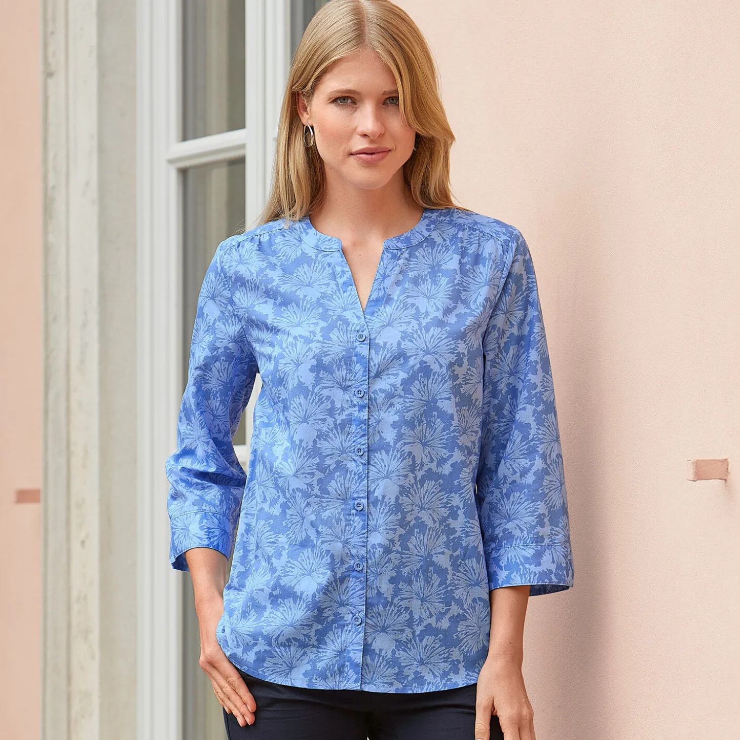 Baumwollbluse mit 3/4 Ärmeln und Allover-Print