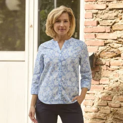 Baumwollbluse mit 3/4 Ärmeln und Allover-Print