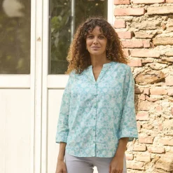 Baumwollbluse mit 3/4 Ärmeln und Allover-Print