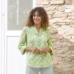 Baumwollbluse mit 3/4 Ärmeln und Allover-Print