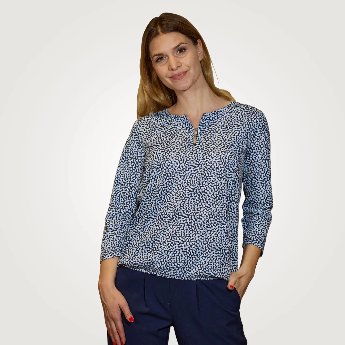 Bedruckte Bluse mit Knopfverschluss und 3/4 Ärmeln