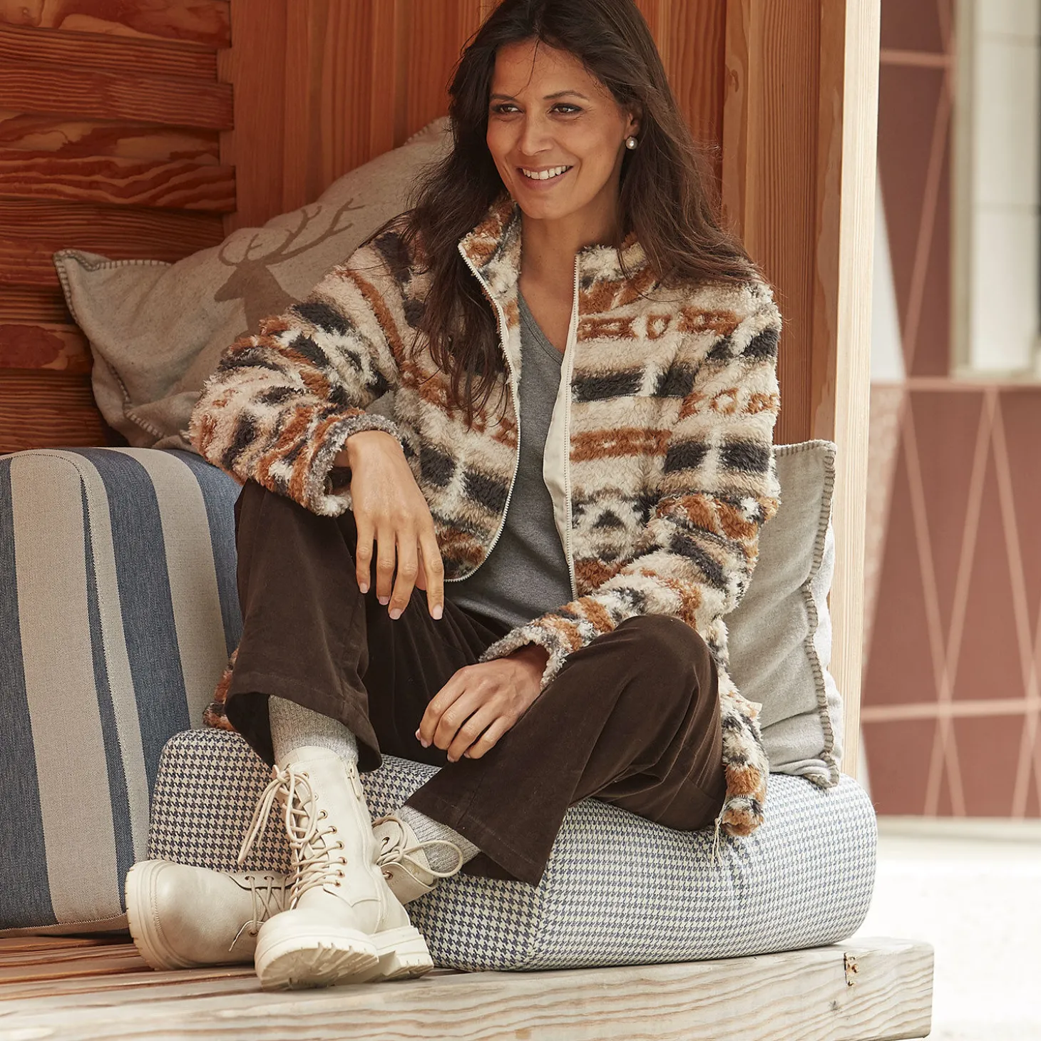Bedruckte Damen Sherpa Fleece Jacke