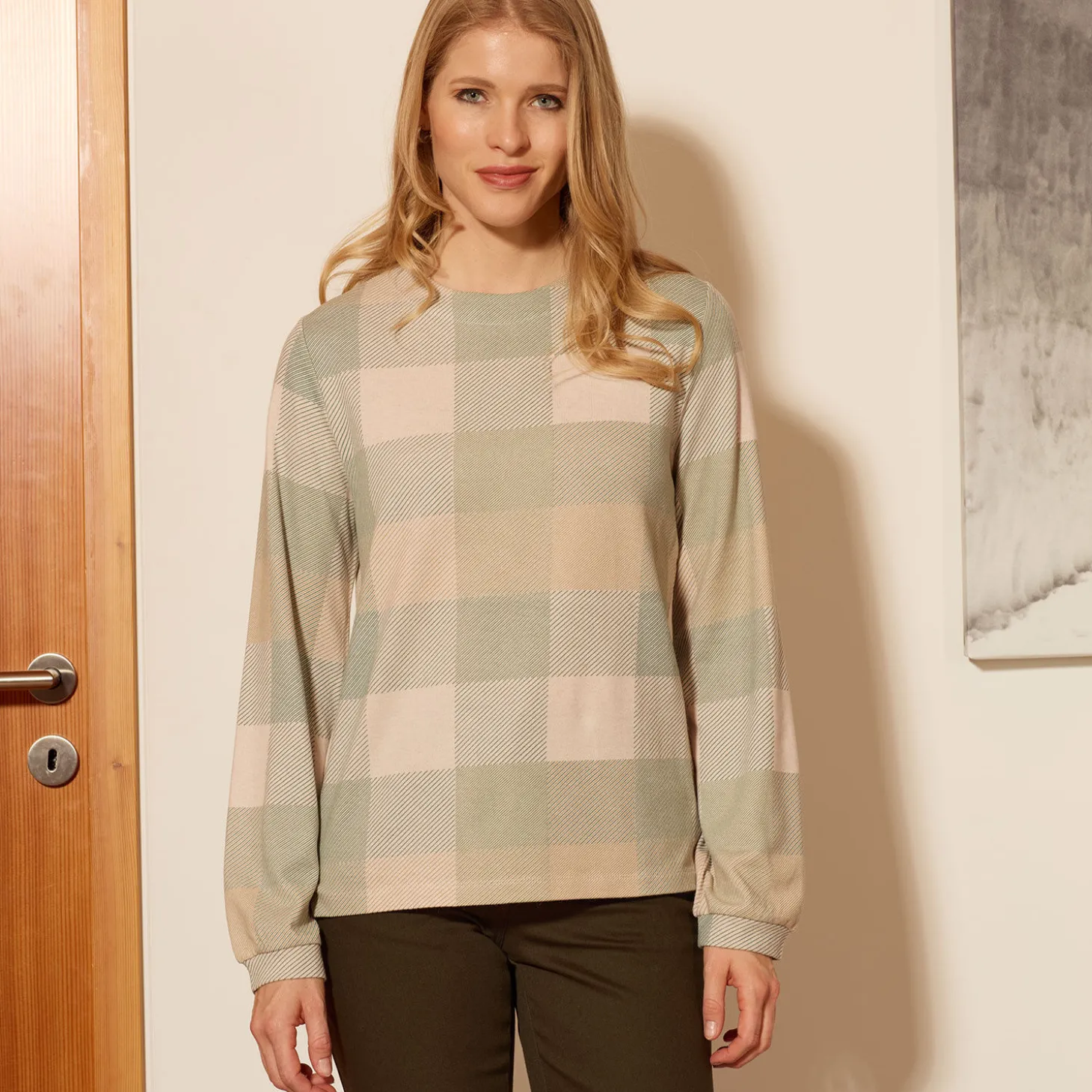 Bedrucktes Langarmshirt mit Karomuster