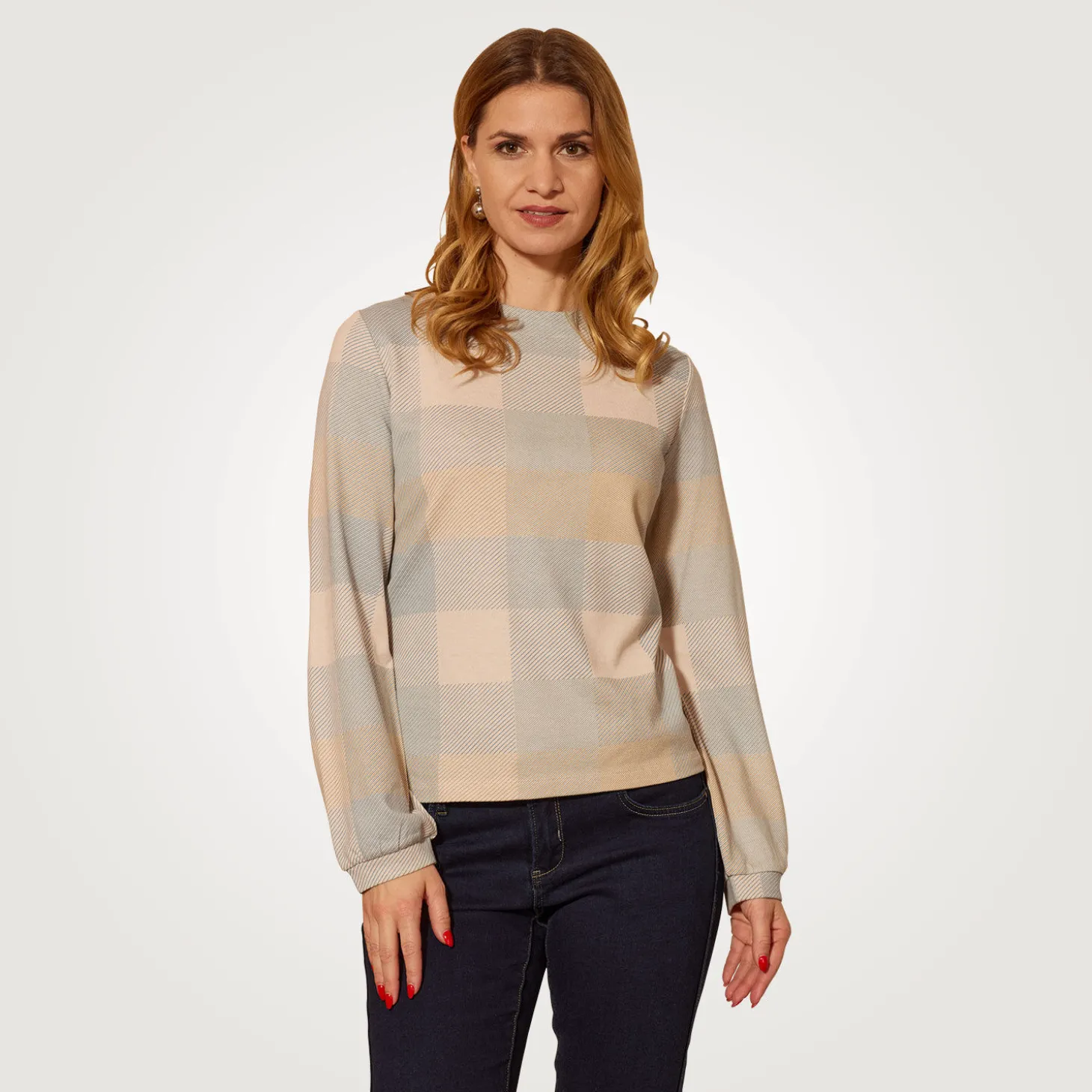 Bedrucktes Langarmshirt mit Karomuster