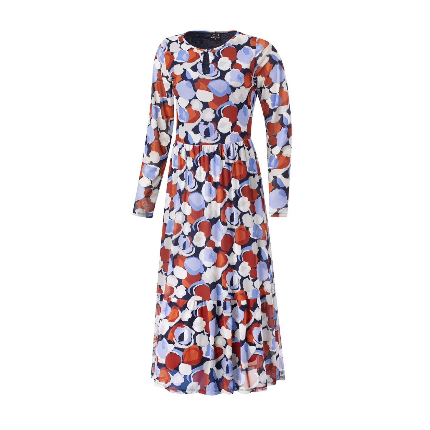 Bedrucktes Midi Kleid mit Rundhalsausschnitt