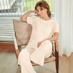 Bequemes T-Shirt mit Rundhalsausschnitt und Rippmuster