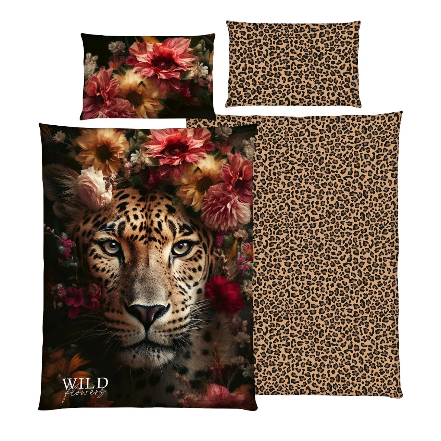 Bettwäsche Leopard Style mit Blumen