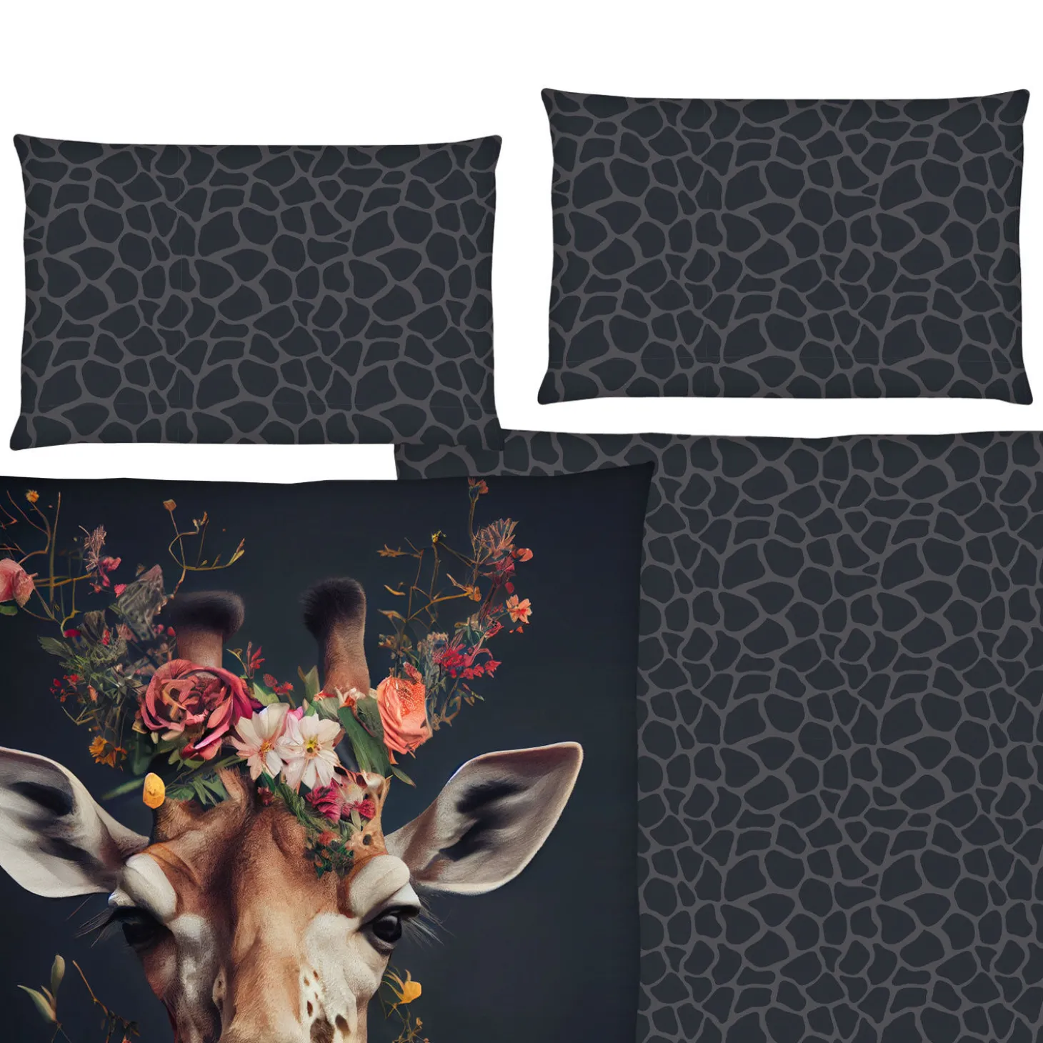 Bettwäsche mit Giraffenmotiv und Blumen