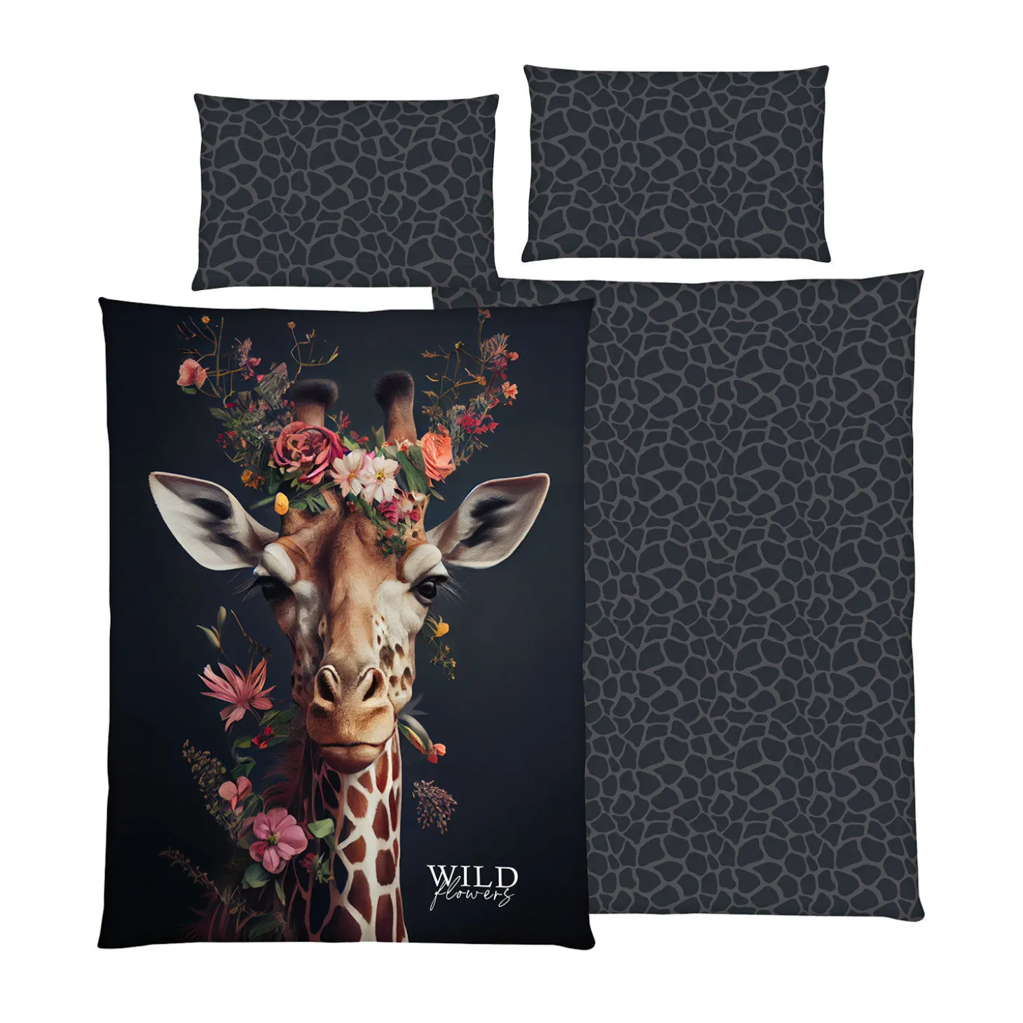 Bettwäsche mit Giraffenmotiv und Blumen