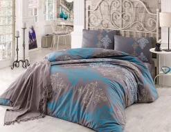 Bettwäsche mit Ornamenten braun-blau