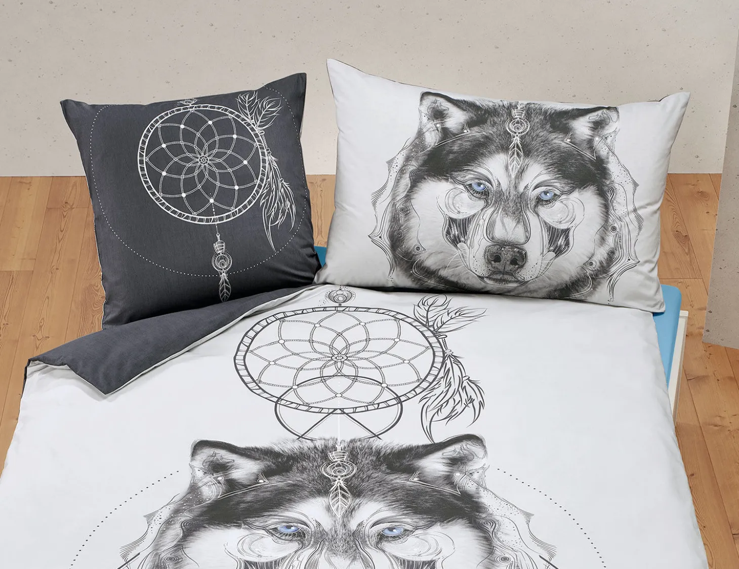 Bettwäsche mit Wolf und Traumfänger