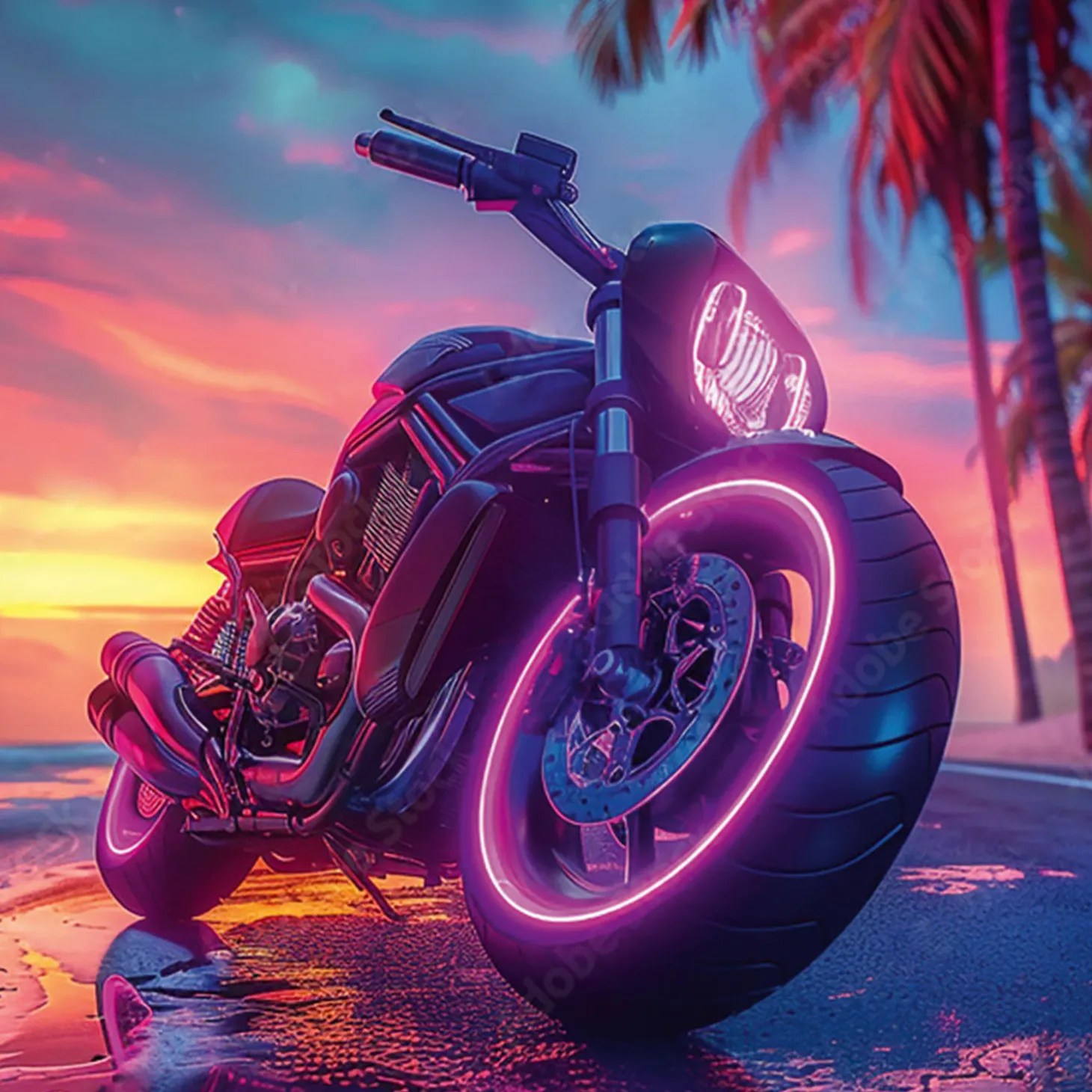 Bettwäsche Neon Motorrad und Palmen