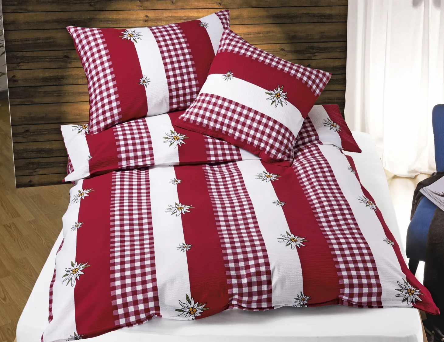 Bettwäsche rot-weiss mit Edelweiss