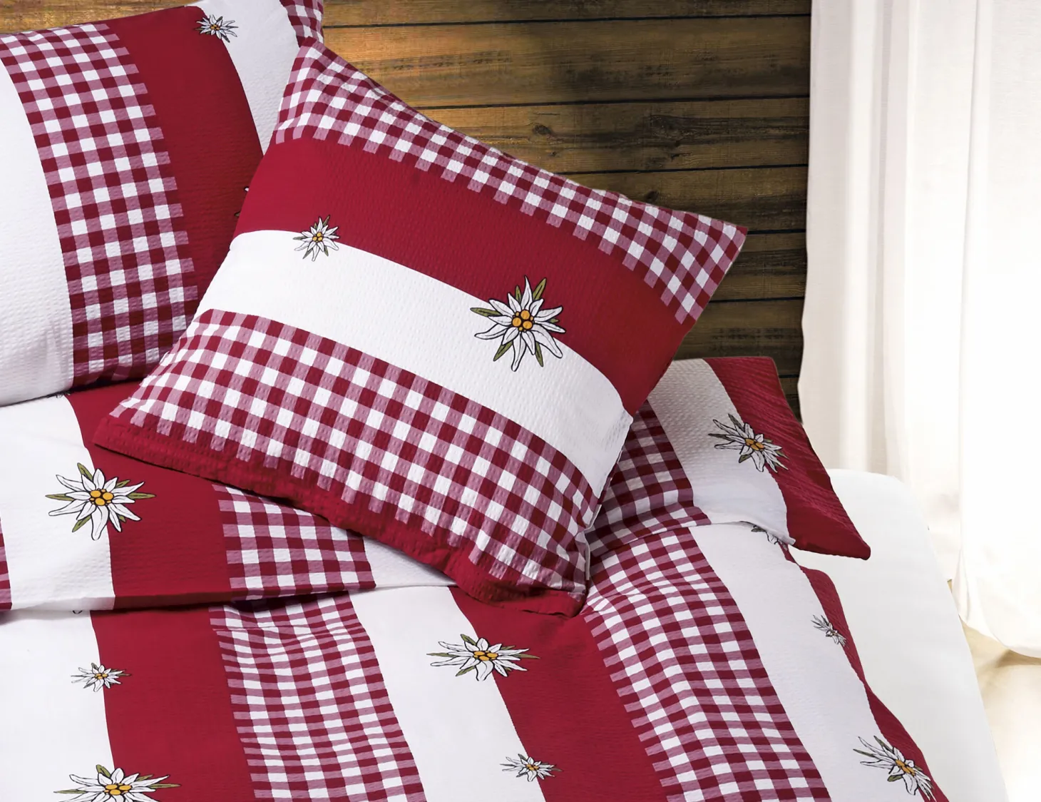 Bettwäsche rot-weiss mit Edelweiss