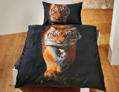 Bettwäsche schwarz mit grossem Tiger