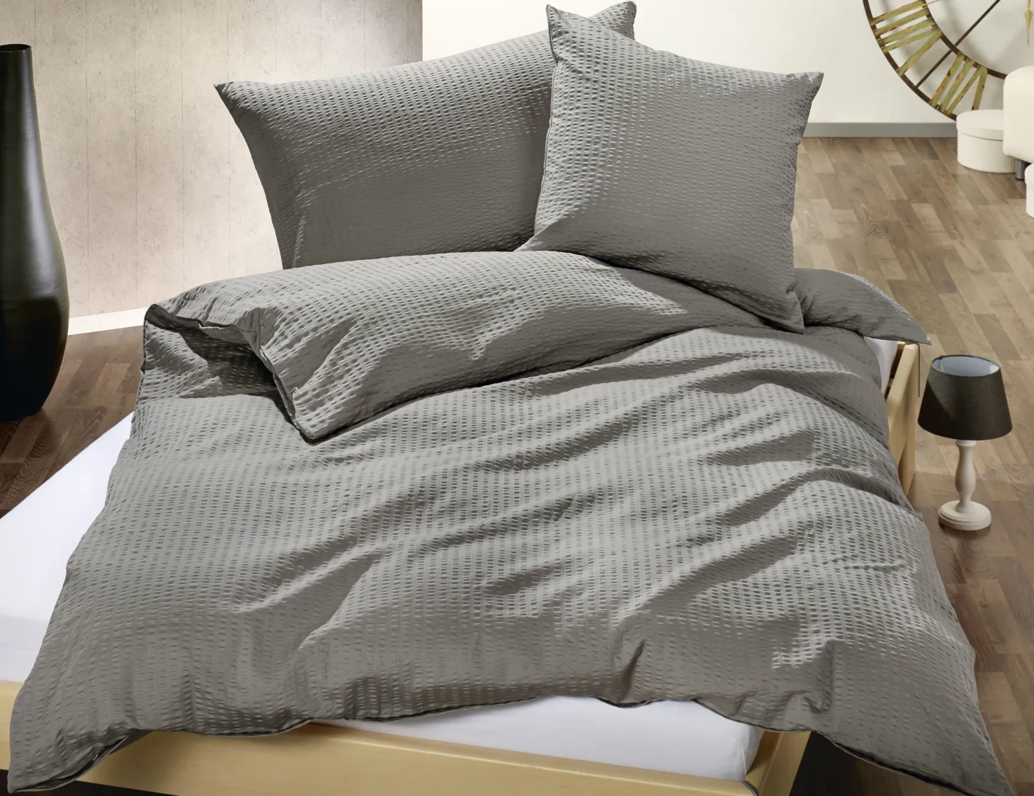 Bettwäsche Uni Satin-Seersucker