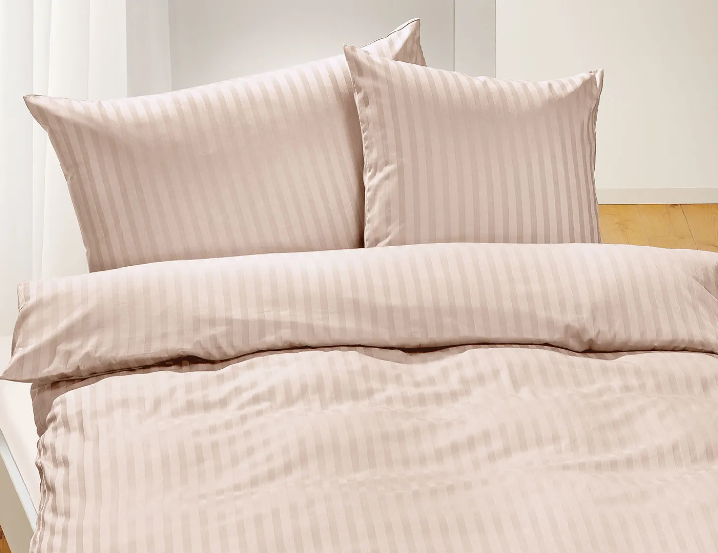 Bio-Satin-Bettwäsche uni gestreift