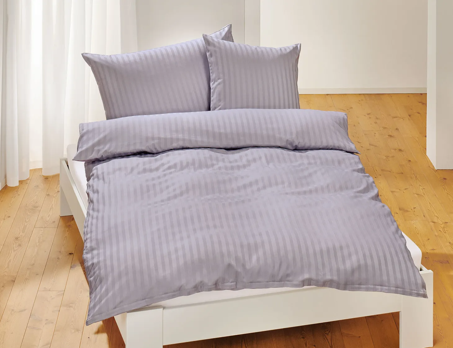 Bio-Satin-Bettwäsche uni gestreift