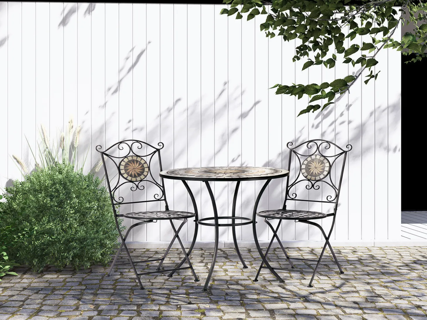 Bistro-Set Mosaik 3-teilig schwarz