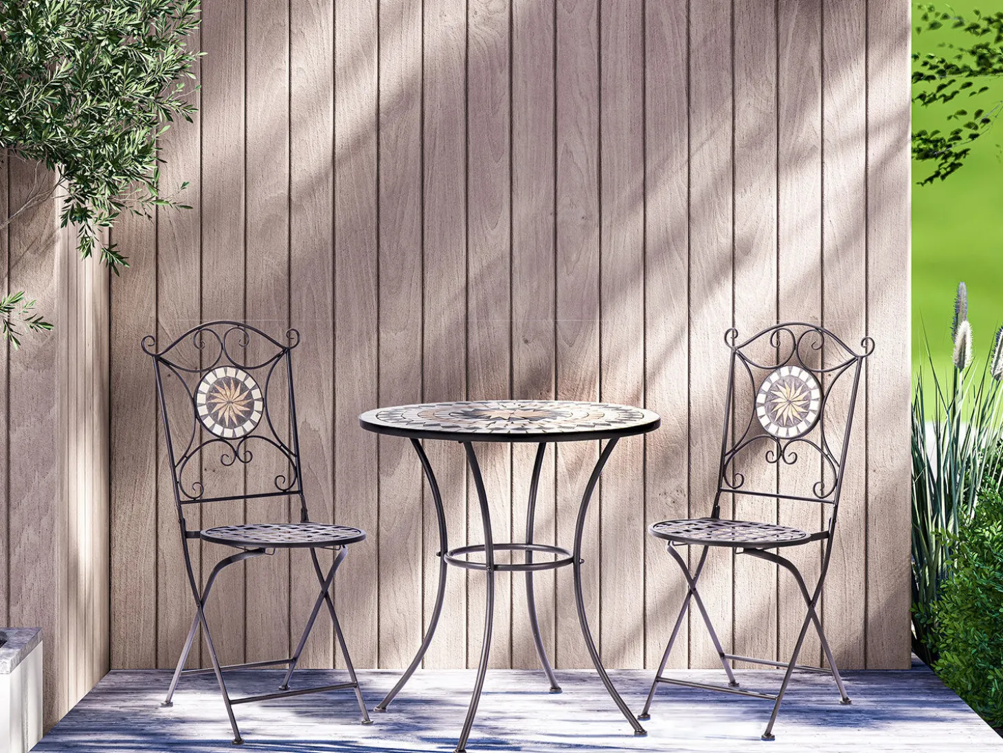 Bistro-Set Mosaik 3-teilig schwarz