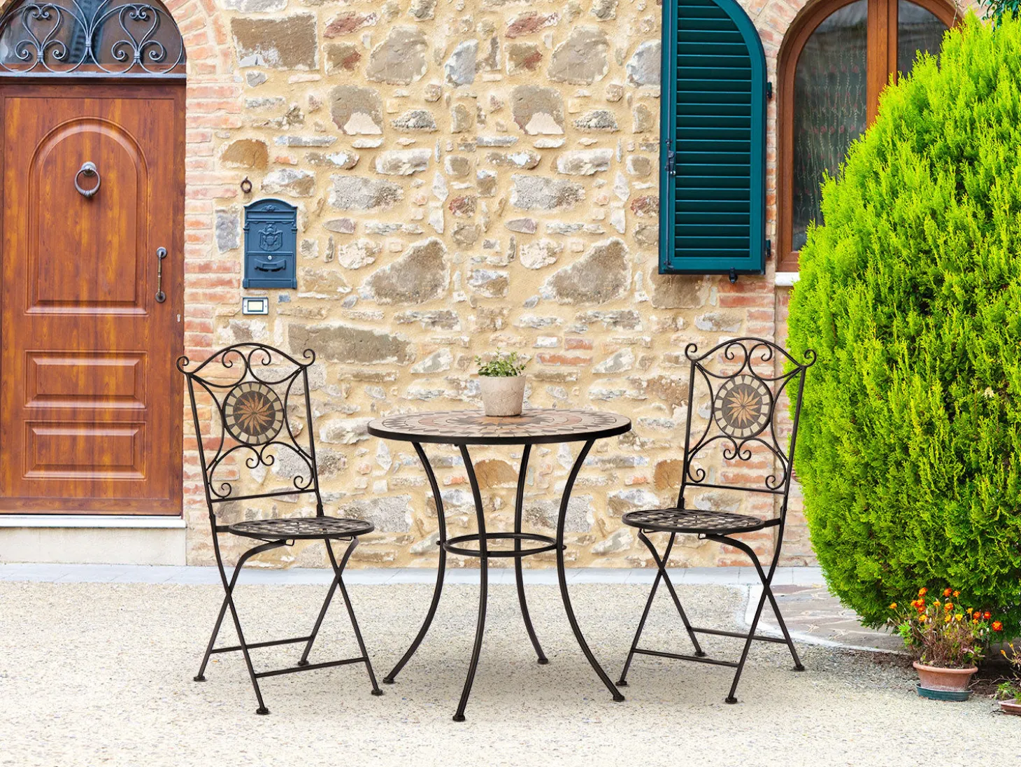 Bistro-Set Mosaik 3-teilig schwarz