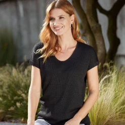 Damen Feinstrick T-Shirt mit Lurexgarn