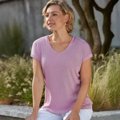 Damen Feinstrick T-Shirt mit Lurexgarn