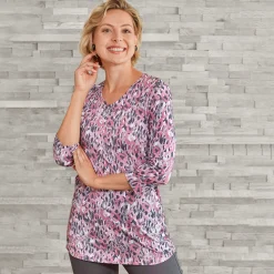 Damen Longshirt Allover-Print mit Modal