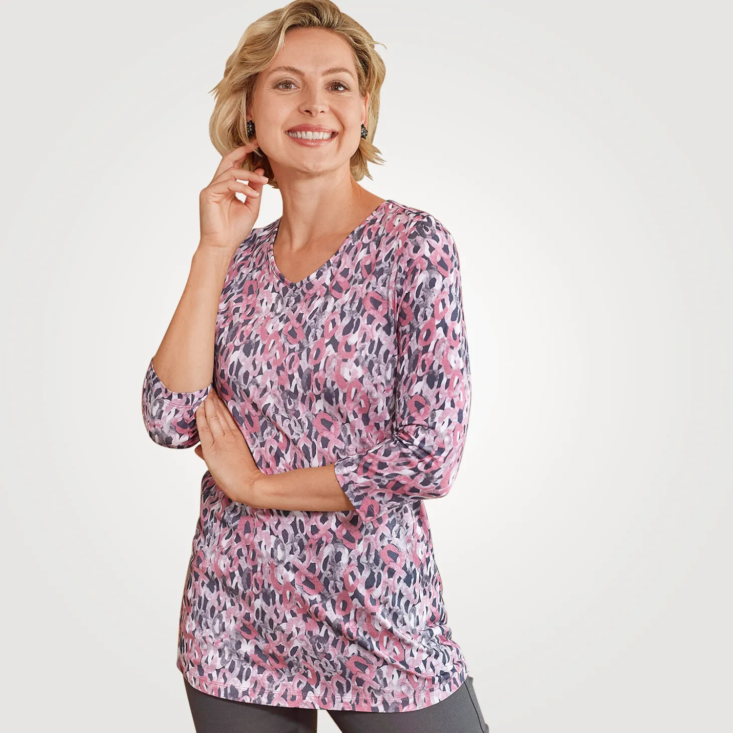 Damen Longshirt Allover-Print mit Modal