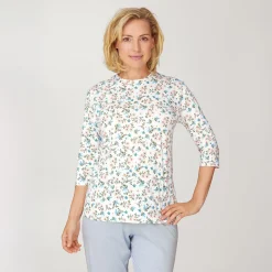 Damen Pyjama Shirt mit 3/4 Ärmeln