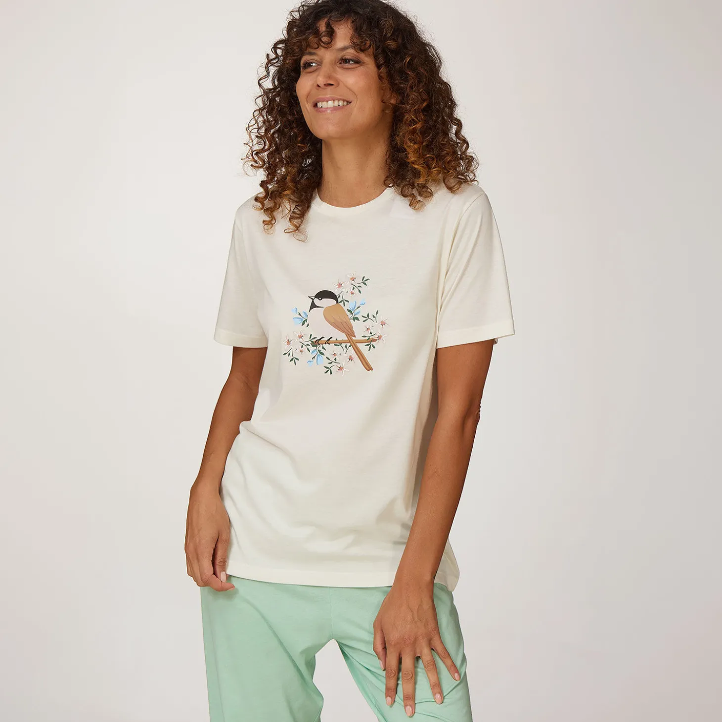 Damen Pyjama T-Shirt mit Printmotiv