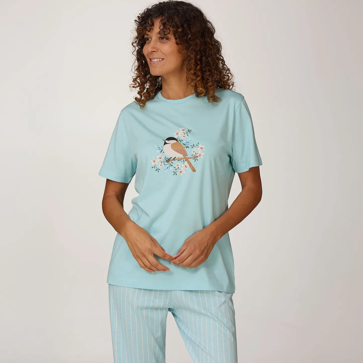 Damen Pyjama T-Shirt mit Printmotiv