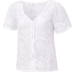 Damen Strickjacke mit Ajourmuster im Häkeldesign