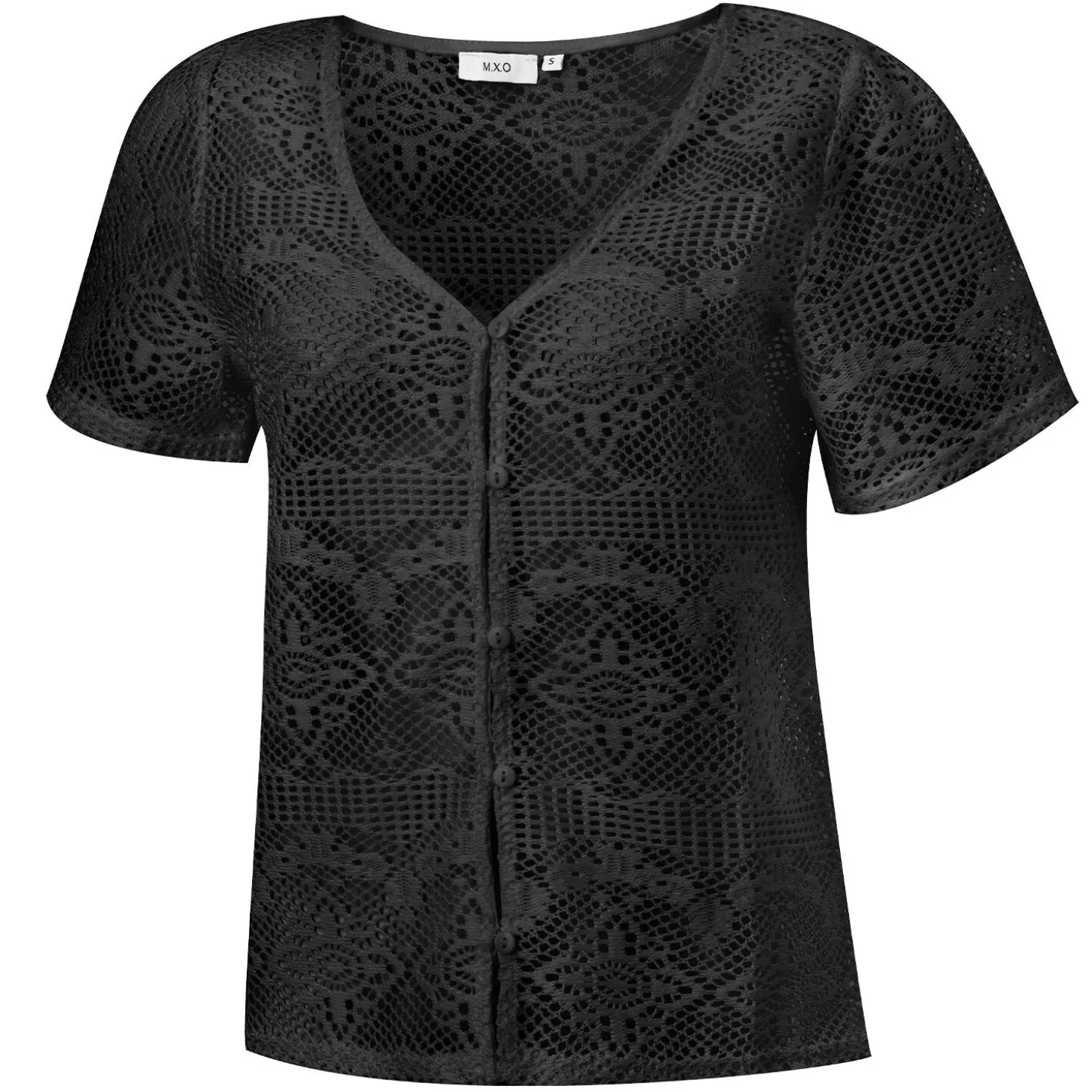 Damen Strickjacke mit Ajourmuster im Häkeldesign