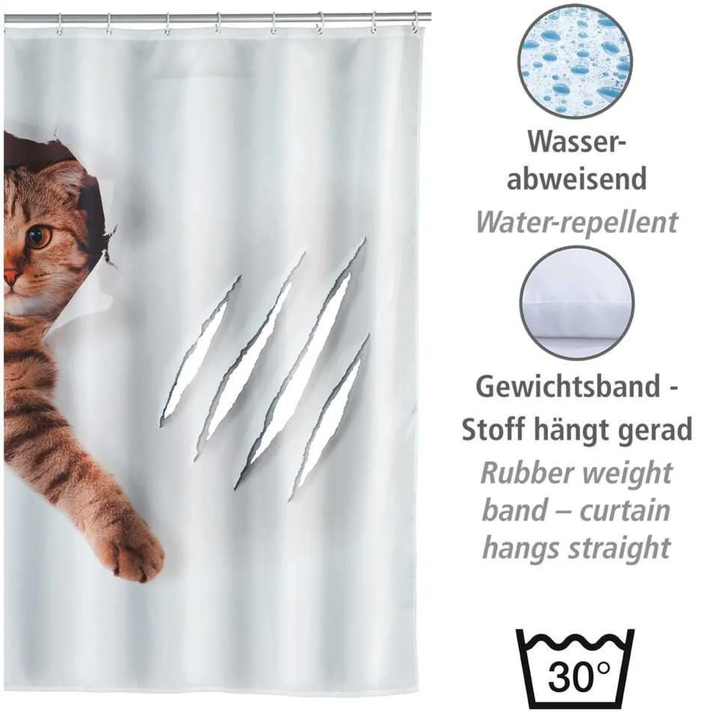 Duschvorhang Katze braun-weiss