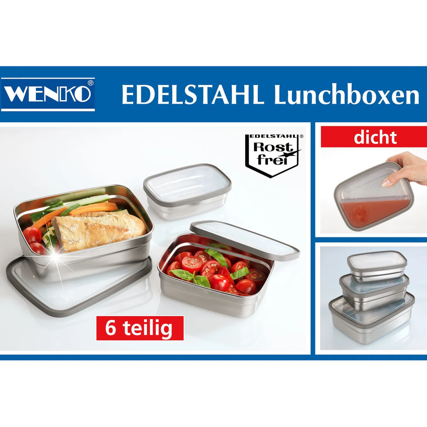 Edelstahl Lunch- und Aufbewahrungsboxen 3er-Set