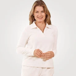 Frottee Poloshirt Damen langarm