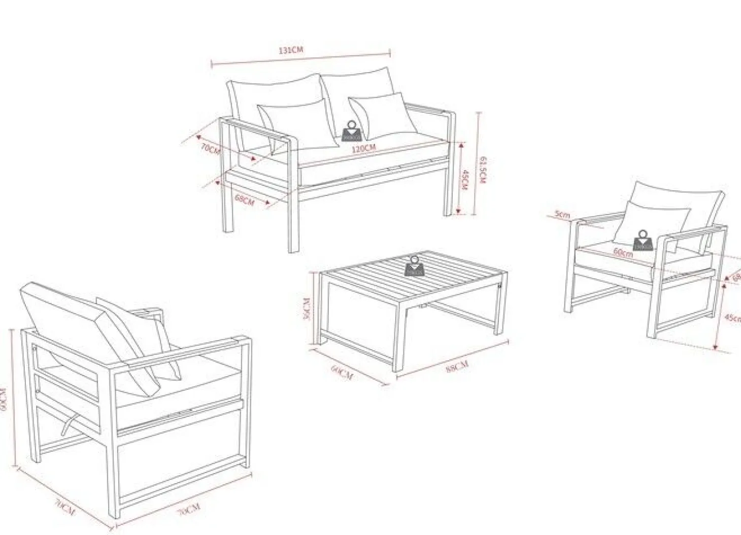 Gartenlounge Noa, 4-teilig, mit Aluminiumgestell