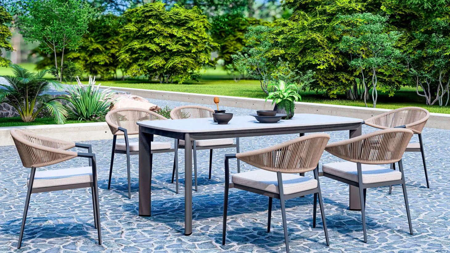 Gartentisch Alcora mit Platte aus gesintertem Stein
