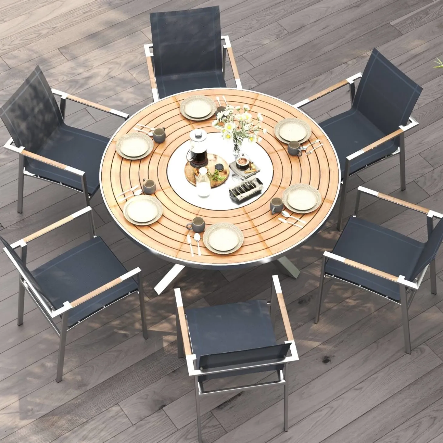 Gartentisch Edelstahl Teak Premium rund