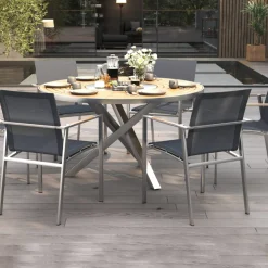 Gartentisch Edelstahl Teak Premium rund