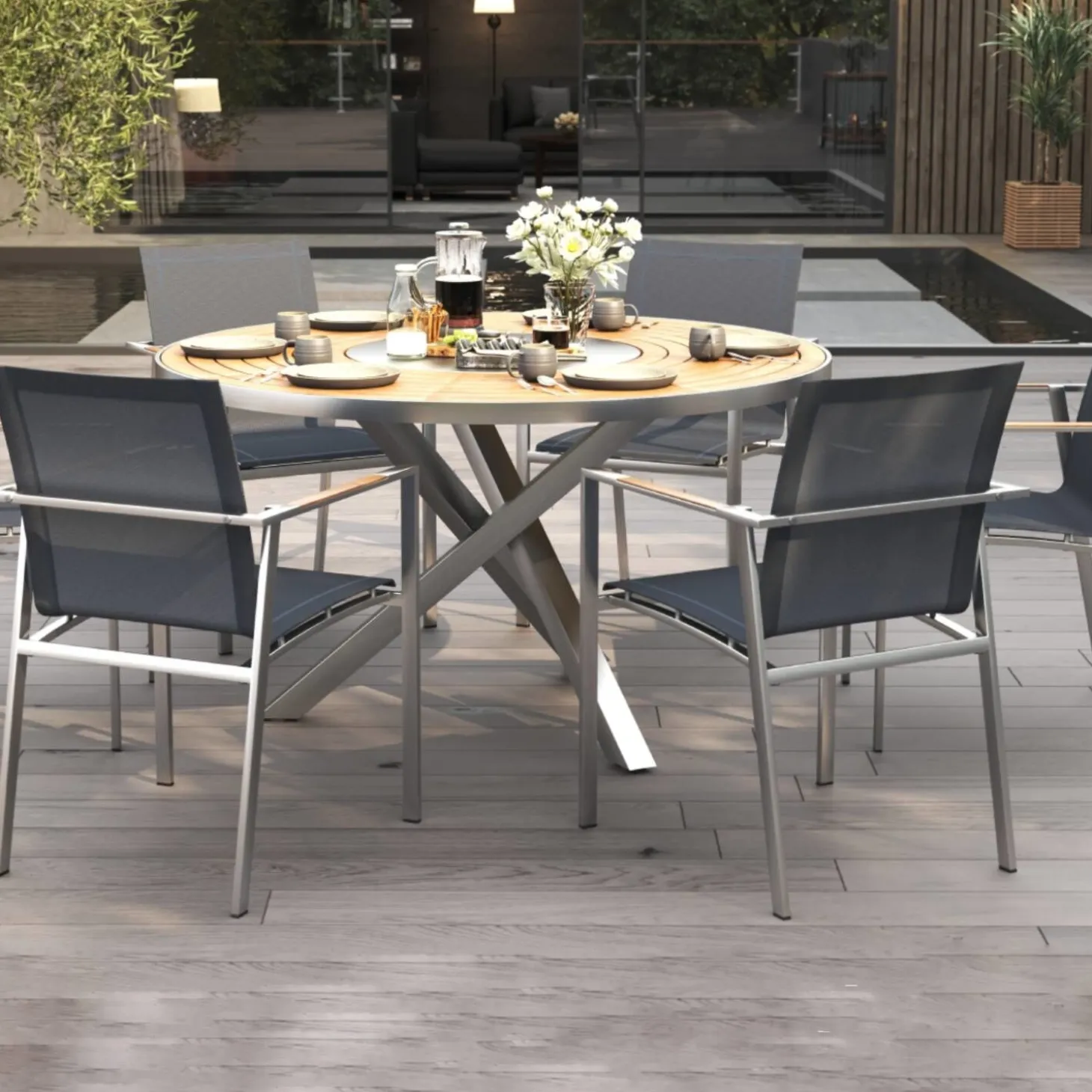 Gartentisch Edelstahl Teak Premium rund