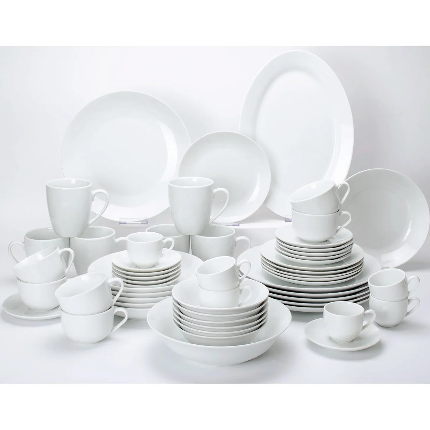 Geschirr-Set Porzellan "Bianco" 56-teilig für 6 Personen