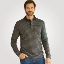 Gestreiftes langarm Poloshirt mit Brusttasche
